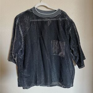 Vintage 90s Oversized‎ Metallic Shimmer Sheer T-Shirt Sz Medium Silver Black NEW